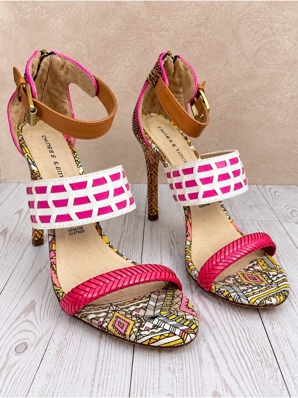 Chinese Laundry Pink Patterned Ankle-Strap Heels